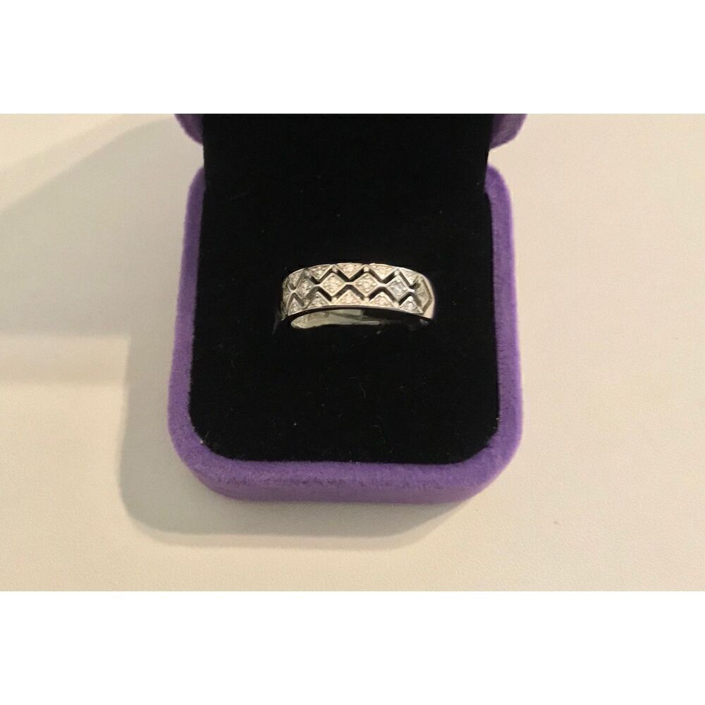 Lovely New .925 Sterling Sim Diamond Lattice Design Band Ring Sz 8